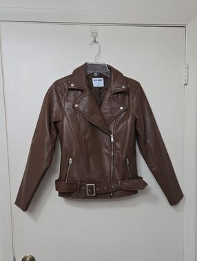 Old Navy Faux Leather Moto Jacket Size S BROWN Womens Trendy